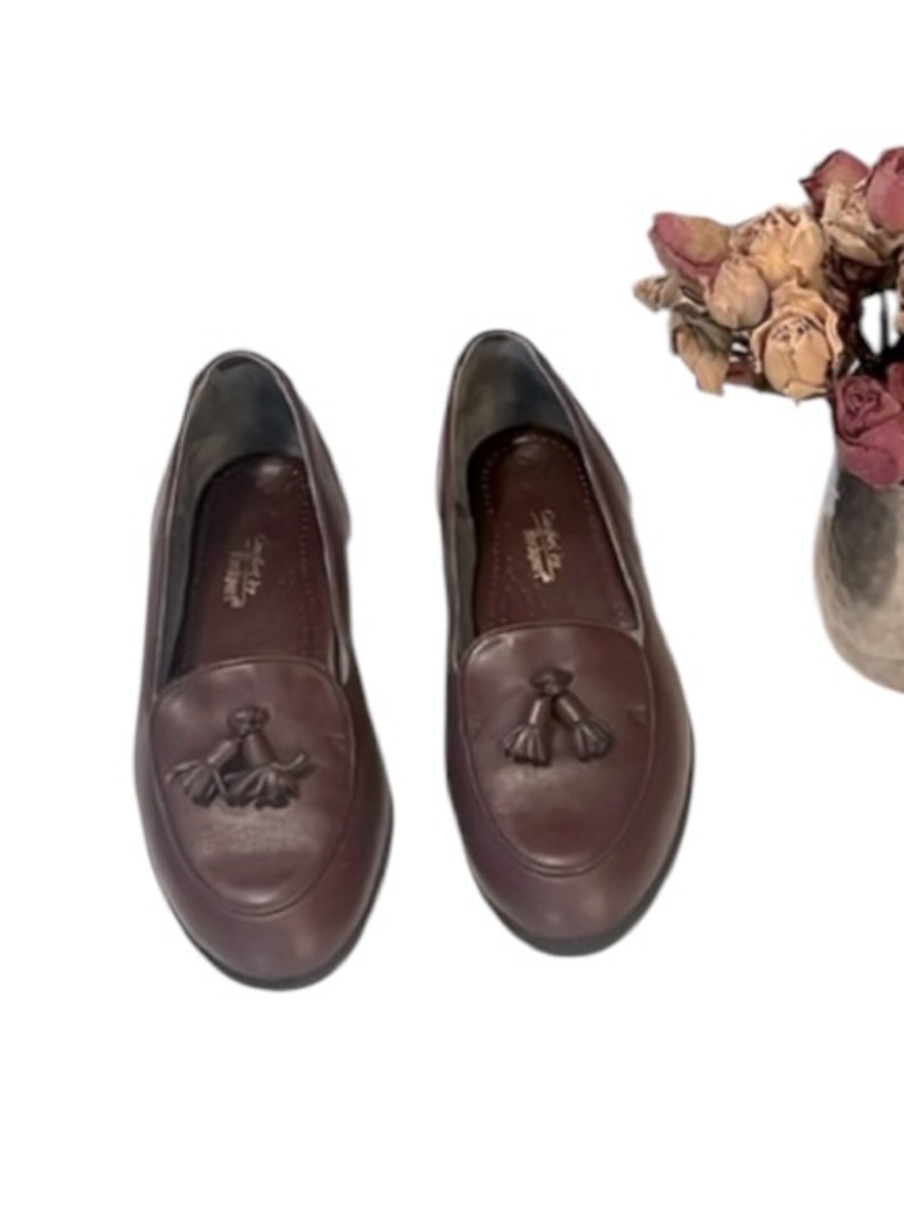 Brown Leather Womens Tassel Loafers Slip On Almond Toe Comfort by Rockport Sz 5.